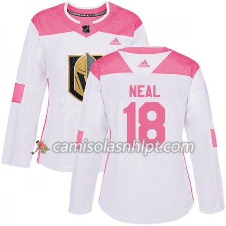 Camisola Vegas Golden Knights James Neal 18 Adidas 2017-2018 Branco Rosa Fashion Authentic - Mulher